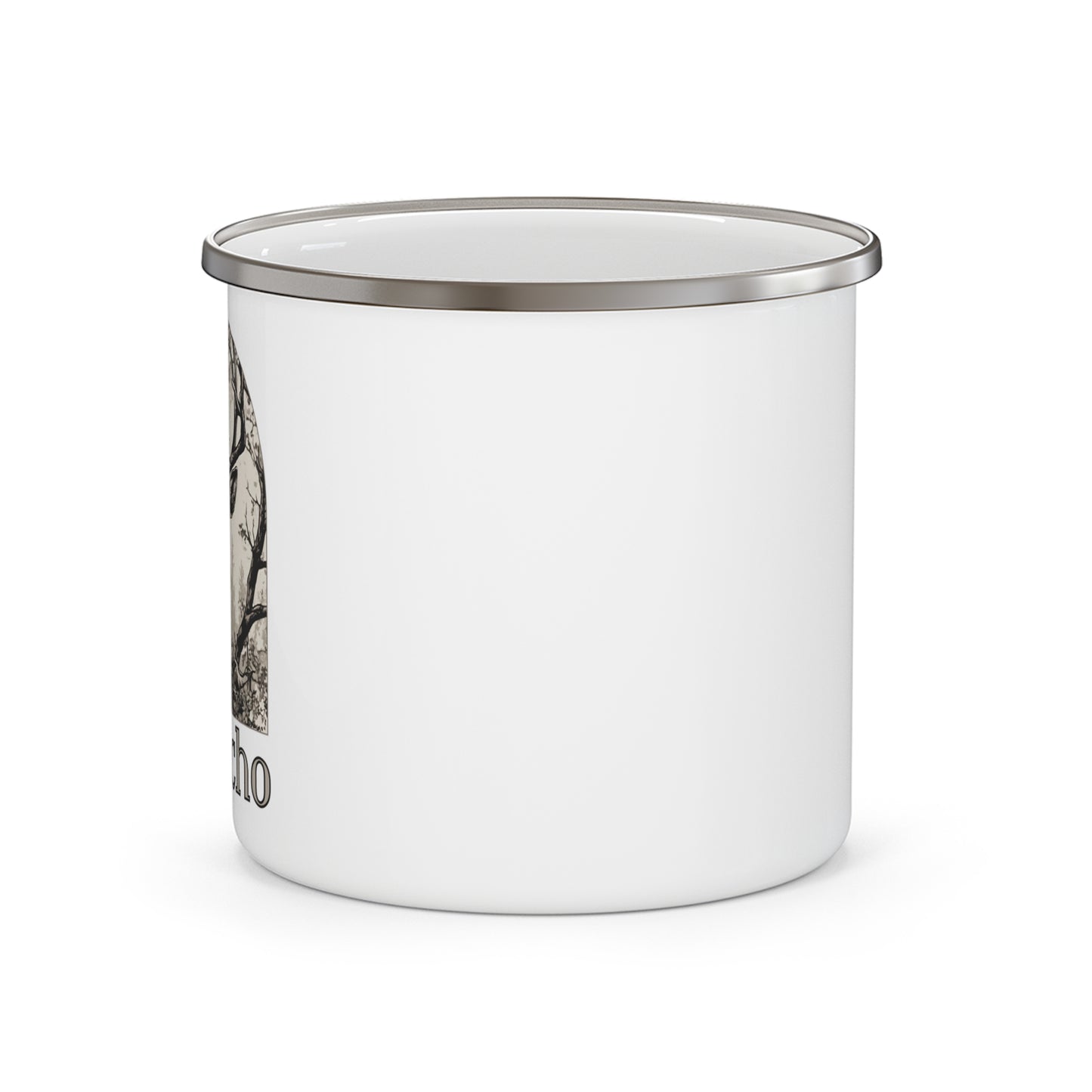 Deer Black And White Detailed El Rancho Black Logo Enamel Camping Mug