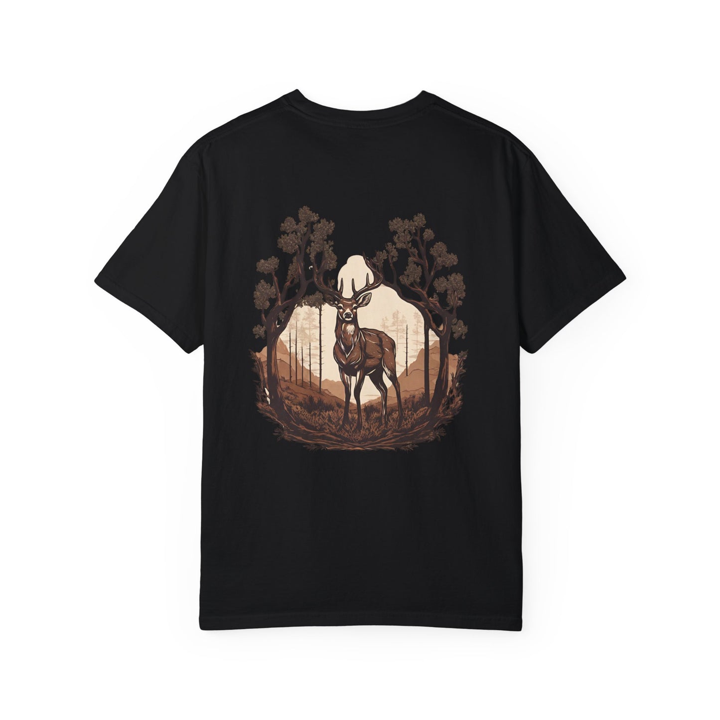 Brown Background Deer El Rancho Black Logo T-shirt