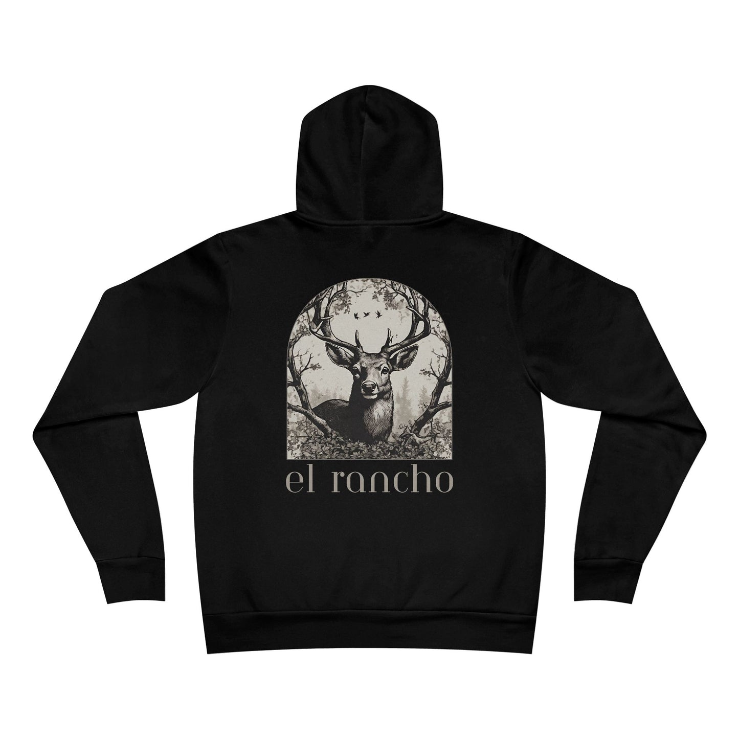 Deer Black And White Detailed El Rancho Logo Unisex Garment-Dyed Hoodie
