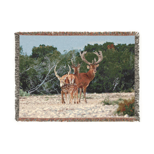 El Rancho Axis And Red Stag Woven Blanket