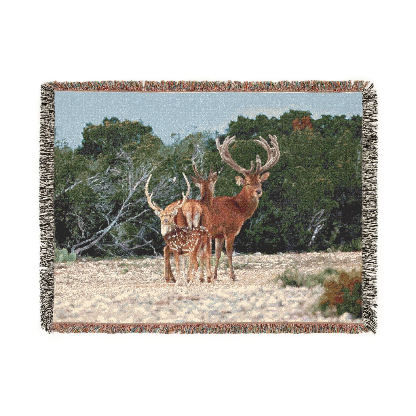 El Rancho Axis And Red Stag Woven Blanket